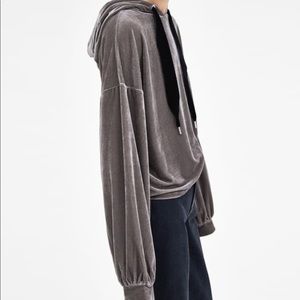BRAND NEW grey velvet hoodie sweatshirt
